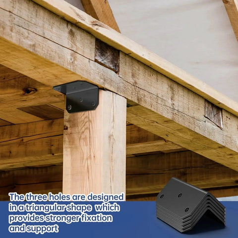 4 Pack L Brackets Corner Braces 4 X 2 X 2 Inch Galvanized Steel Heavy Duty Angle Braces installed on wooden beam with screws
