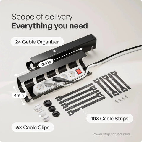 Under Desk Cable Management Tray Set Of 2 With 10 Cable Ties and power strip example