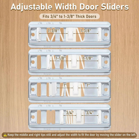 Four Pack Sliding Closet Door Floor Guides For Centering Panels On Tracks And Providing Side Support, Compatible With N 6560, Adjustable Floor Mount Bypass Track Fits Doors From Three Quarters To One And Three Eighths Inches, Stamped Steel Sliding Track, showing adjustable width options for door thickness