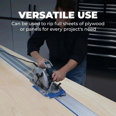 Accu Cut XL Universal Track Saw Guide System For Precise Straight Cross Rip And Angled Cuts Portable And Easy To Use With A Universal Sled That Lets Any Circular Saw Be Edge Guided By Kreg in use cutting plywood