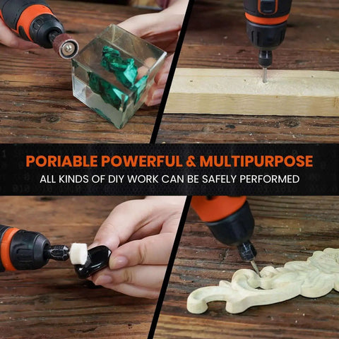 Beast 12V Cordless Rotary Tool Kit With 6 Speeds Up To 30000 RPM And 94 Accessories By HARDELL in use for crafting projects