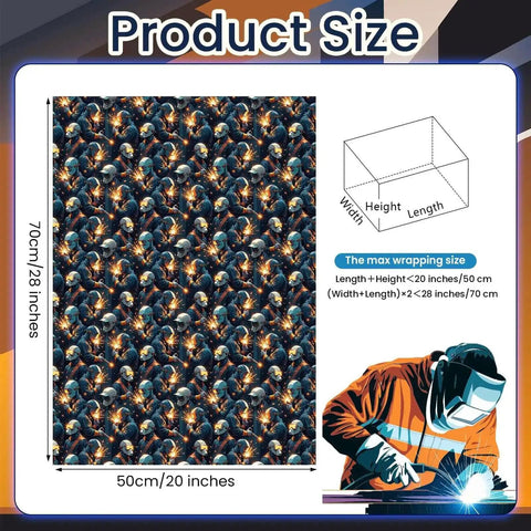 Welder Gift Wrap Bundle With 12 Sheets Welding Themed Paper Featuring Helmet And Tools Designs Ideal For Welders, 20 By 28 Inches