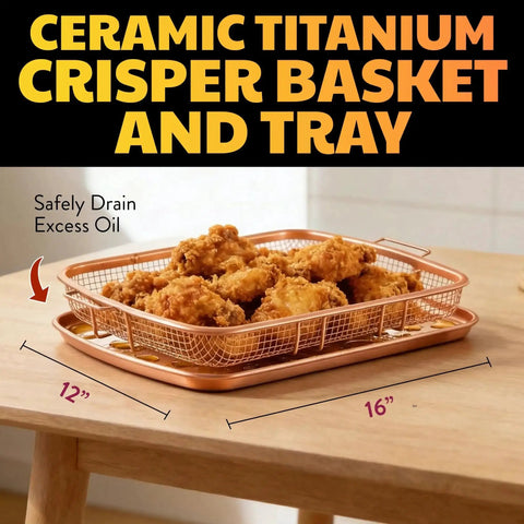 Two Piece Aluminum Baking Sheet With Air Fry Rack And Copper Nonstick Coating For Oven 16.5 By 12.5 Inch with fried chicken