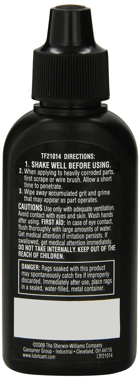 Back view of Biodegradable Soy Lubricant With PTFE Additives, 2 Oz Drip Bottle, Hand Charged Pump Spray, No Propellants, Slick Long Lasting Glide For Precision Mechanisms From Freezing To 475 Degrees Fahrenheit