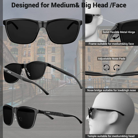 Driving Sunglasses For Men Dope Polarized UV400 Protection Metal Frame with adjustable nose pads and anti-glare lenses