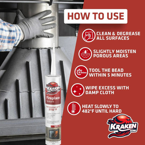 Person applying High Temp Fire Sealant Caulk For Ovens, Stoves, And Chimneys, 2732F Heat Resistance, Fast Dry, Paintable, Non Flammable, Class A Fire Rated, 2 Pack