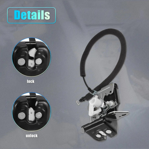 Rear Liftgate Lock Actuator With Cable Tailgate Latch Assembly Drop In For Dodge Grand Caravan And Journey, Jeep Grand Cherokee And More OE No 4589243AB Black, showing lock and unlock mechanism.