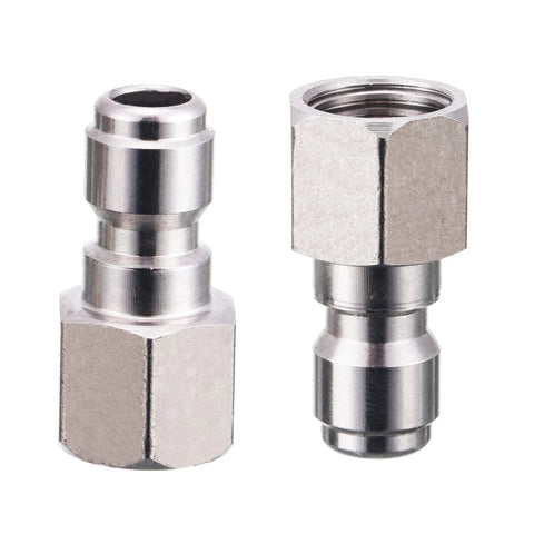 Stainless Steel Quarter Inch Quick Connect Plug To Female NPT Fittings For Pressure Washers 5000 PSI, two connectors front view