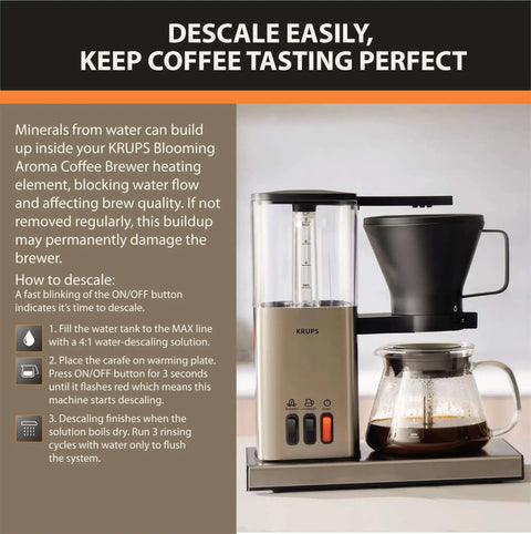 8 Cup Drip Coffee Maker With SCA Certification And Blooming Technology, front view with glass carafe and stainless steel design
