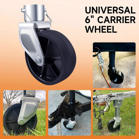 Collage of 6 Inch Trailer Jack Wheel Replacement With Pin For Tongue Jack 1200 Lb Capacity with various installation views
