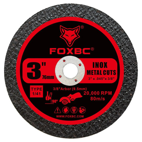 Beefy 3 Inch Metal Cut Off Wheel Discs For Die Grinders With Three Eighths Inch Arbor And 0.045 Inch Thick For Steel Stainless Cast Iron And Sheet Metal Cutting Up To 20,000 Max RPM In A 50 Pack By FOXBC