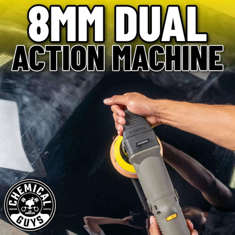 Person using TORQX Dual Action Random Orbital Polisher For Cars, Trucks And SUVs, Pro Grade Auto Buff Tool With 700W Motor.