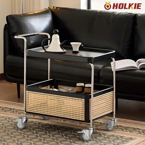 Locking Three Inch Expanding Stem Caster Wheels Set Of Four For Adjustable Tables, Carts And Furniture Legs shown on a bar cart