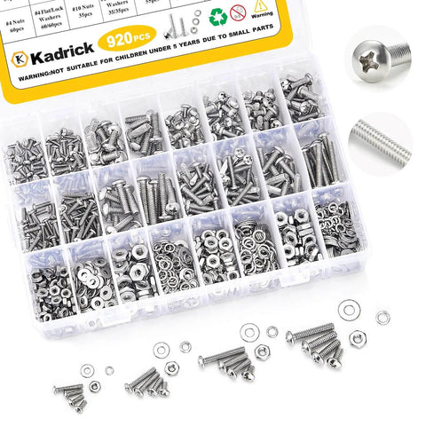 304 Stainless Steel Heavy Duty Screw Set With 920 Pieces Assorted Machine Screws And Nuts And Washers Kit From Kadrick In Sizes 4 40 6 32 8 32 10 24 Phillips Pan Head SAE For Home DIY Auto Repair And Light Industrial Projects