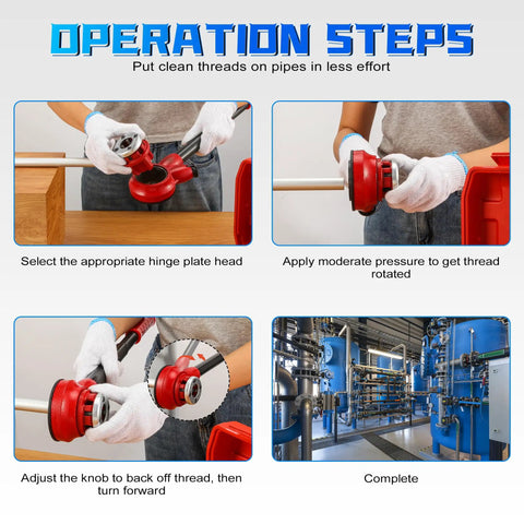 Operation steps for using Ratcheting Pipe Threader Kit Pro Grade With 3 NPT Dies One Half Inch Three Quarters Inch One Inch Manual Tool