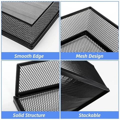 Close-up of Two Pack Wire Mesh Letter Trays For Desk, Stackable Paper Organizer, highlighting smooth edge and mesh design