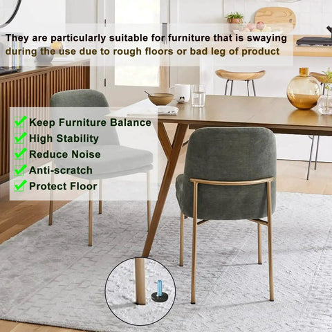 24 Pack M6 Thread Adjustable Furniture Levelers Feet For Tables And Chairs Screw In Leveling Glide shown under dining chair