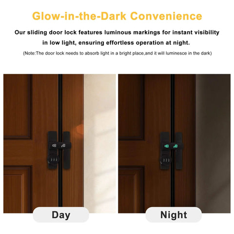3 Digit Keyless Barn Door Latch With 180 Degree Flip For Sliding Gates And Cabinets Easy Password Security installed on door day and night view