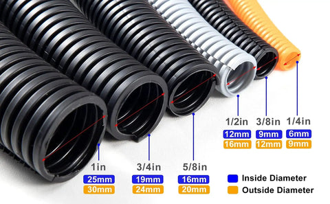 Color-coded 20 Foot One Half Inch Wire Loom Split Tubing Auto Wire Conduit Flexible Cover Heavy Duty Heat Resistant Black Plastic Cover sizes