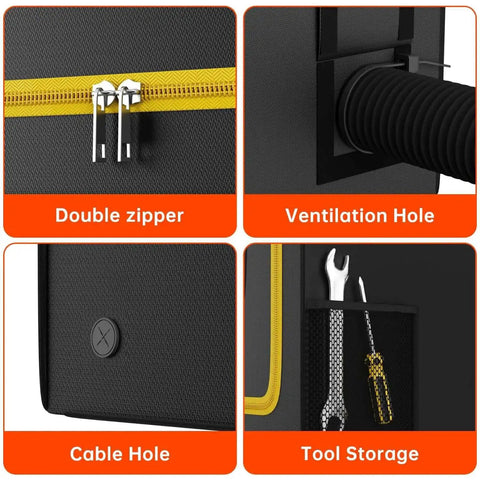 Features of Fireproof 3D Printer Enclosure With Dustproof Vent, Built In Tool Storage And Constant Temperature including zipper and vent