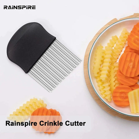 Crinkle Cutter For Veggies With Stainless Steel Blade Pro Grade Build Ideal For French Fries Wave Cut Vegetables And Decorative Slices Ergonomic Soft Touch Handle Dishwasher Safe Black Rainspire