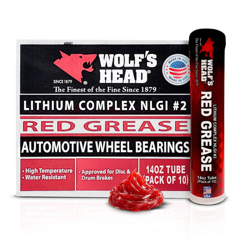 Wolf’s Head red grease, 14 oz tube, lithium complex NLGI #2 for automotive wheel bearings, pack of 10.