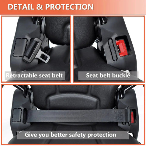 Close-up of retractable seat belt on Highback Suspension Tractor Seat With Adjustable Back Fold Down Armrests