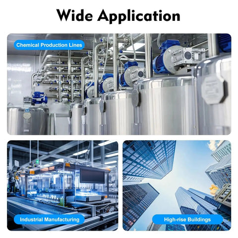 Pneumatic ball valve system in stainless steel with actuator; industrial piping and manufacturing facilities.