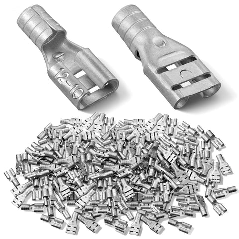Otoolling 100pcs high-temp female non-insulated silver spade connectors, 1/4in quick-disconnect for 12-10 AWG