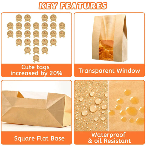Large Fifty Pack Bread Bags For Homemade Bread With Window Fifty Percent Thicker Tear Resistant 13.7x8.3x3.7in Bakery Bags For Storing Sourdough Cookies And Snacks Plus Sixty Cute Sealing Stickers With Ties