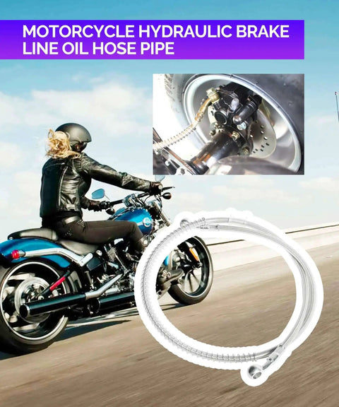 39.37 Inch Long Motorcycle Hydraulic Brake Line With Stainless Steel Braided Hose 10mm ID seen coiled with bike brake system.