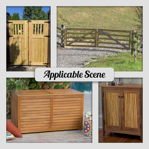 Applicable scenes for Tee Strap Hinge Set Heavy Duty Antique Black Hinges including gates, cabinets, and outdoor storage.