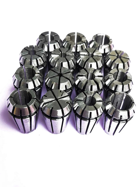 15Pcs ER11 Spring Collet Set For CNC Milling And Lathe Tooling displayed in a group, highlighting 1065 carbon steel construction.