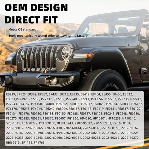 Front view of black SUV with OEM design, direct fit for rugged terrains, showcasing its robust build and compatibility details.