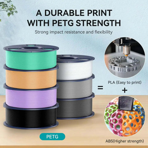 PETG Filament 1.75mm Ultra Tough Heat Optimized Odorless Black 4Kg 4 Pack For 3D Printing, Dimensional Accuracy 0.02mm, Reusable Spool System