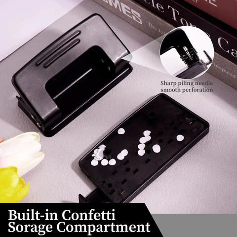 Built-in confetti compartment of Beast Of A Two Hole Paper Punch One Quarter Inch Low Effort Double Hole Punch, durable blue metal.
