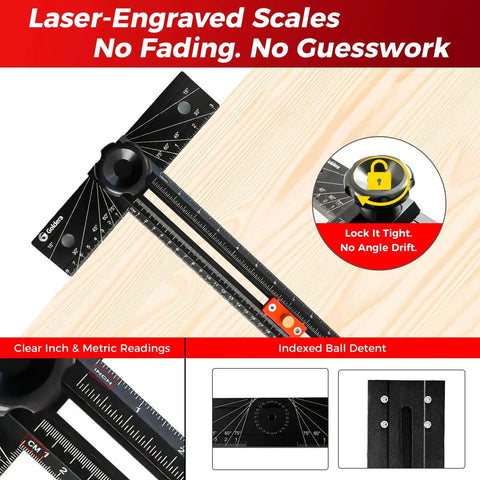 30 Inch Adjustable T Square Marking Ruler For Cabinet Hardware DIY Woodworking Guide Aluminum Layout And Precise Drilling Positioning For Handles Knobs Pulls Hinges Drawers And Shelf Installations, with laser-engraved scales and locking slider on wood surface.