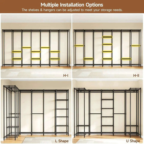 Extra Large Industrial Pipe Clothing Rack With Shelves And Hanging Rods, Portable Freestanding Closet Organizer configurations