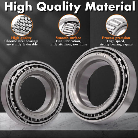 Trailer Hub Bearing Kit For 84 Spindle L68149 L44649 Four Sets Complete Hub Kit With 1.98 Inch Dust Covers, Grease Seals, And Spindle Nuts Fits 3500 Lb Axles EZ Lube Axle And Compatible With 171255TB 10 19 showing chrome steel bearings