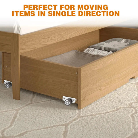 1 Inch Side Mount Caster Wheels Set Of 4 Non Swivel Rigid Mini Furniture Casters installed on wooden drawer under bed
