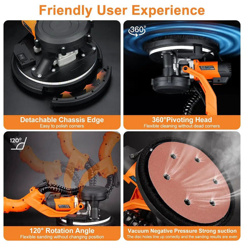 Beast 1000W Drywall Sander With Vacuum Dust Collection And LED Light Popcorn Ceiling Removal Tool features and angles