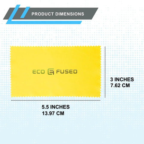 Yellow microfiber cleaning cloth dimensions 5.5x3 inches with Eco Fused logo, part of Microfiber Cleaning Cloth Pack 5.5x3 Lens Wipes For Glasses Cameras Phones