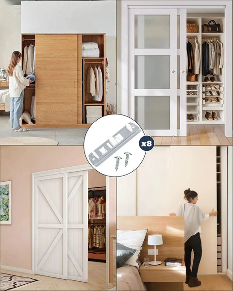 Sliding Closet Door Floor Guide Kit 8 Pack With Stamped Steel Base And Adjustable White Nylon Tips Fits Doors 3/4 To 1-3/8 Inch