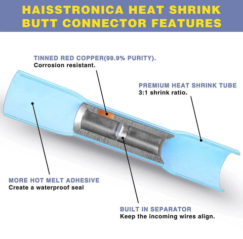 Cutaway view of haisstronica HS-8327 heat-shrink crimping tool with 200 marine-grade heat-shrink butt connectors.