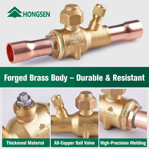 Beefy Brass Refrigeration Ball Valve Three Eighths ODF With Helium Leak Tested And Leak Proof Sealing High Pressure 900 PSI Copper Tube