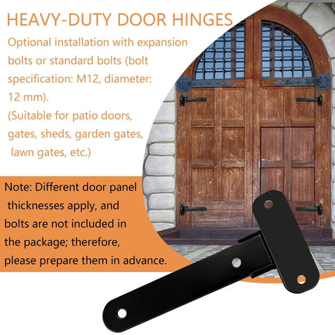 2 Pack Heavy Duty Gate Hinges Weld On Or Bolt On 900 Lbs Capacity shown with wooden gate installation example