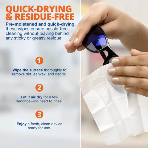 Using Hearing Aid Cleaning Wipes Alcohol Free Individually Wrapped For Hearing Aids on sunglasses