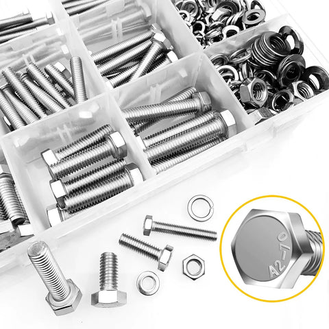 Pro Grade 448 Piece M5 M6 M8 Screw Set With Hex Head Bolts Nuts And Washers In 304 Stainless Steel Fully Threaded Kit