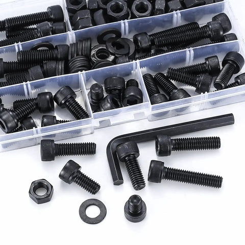 Beefy M8 Metric Screw Set With Hex Socket Head Cap Screws Nuts And Washers 12.9 Carbon Steel Black Oxide Assortment Kit