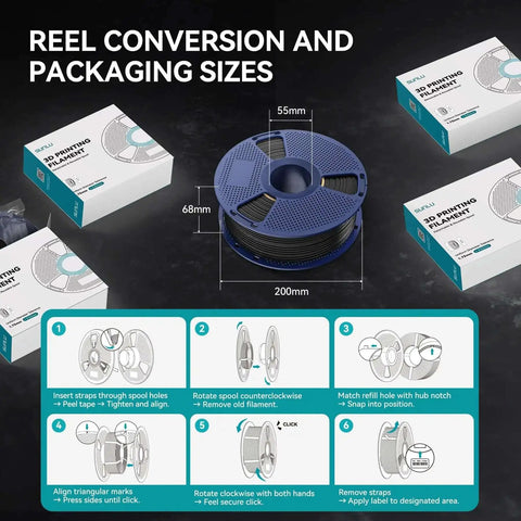 Reel conversion and packaging sizes for Go-To Flexible 1.75mm TPU Filament For 3D Printing Dope Soft Yet Tough 95A Pro Grade 1Kg Spool